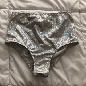 iHeartraves Silver Holographic Booty Shorts